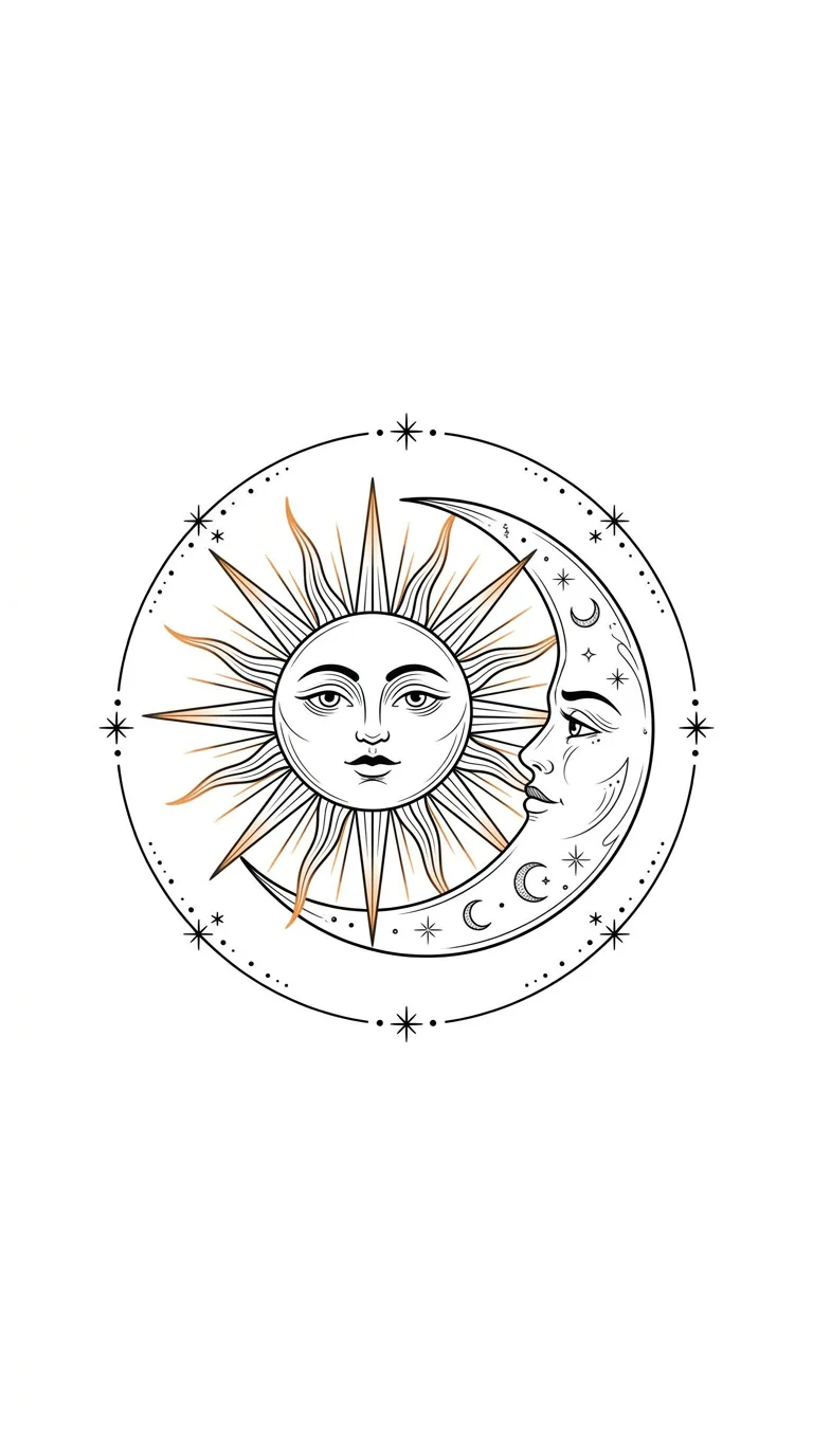 Sun and moon fine line tattoo stencil tattoo idea for shoulder