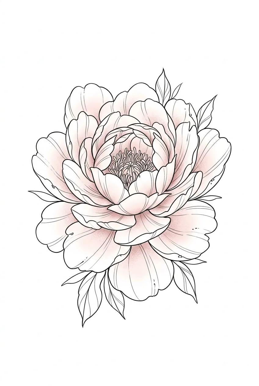 Blush peony fine line tattoo stencil tattoo idea for thigh