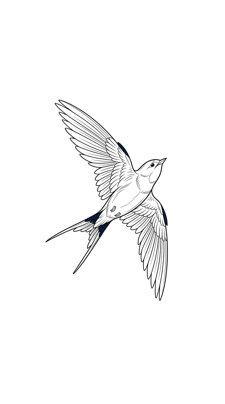 Swallow bird fine line tattoo stencil tattoo idea for collarbone