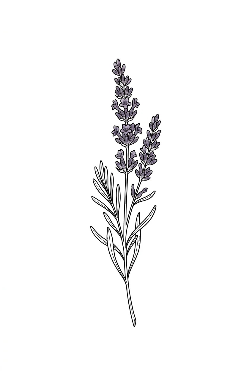 Lavender sprig fine line tattoo stencil tattoo idea for ankle