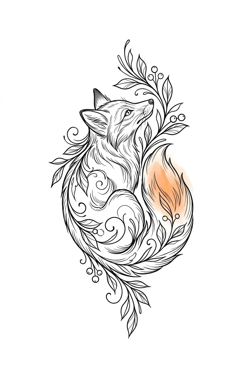 Fox botanical fine line tattoo stencil tattoo idea for forearm