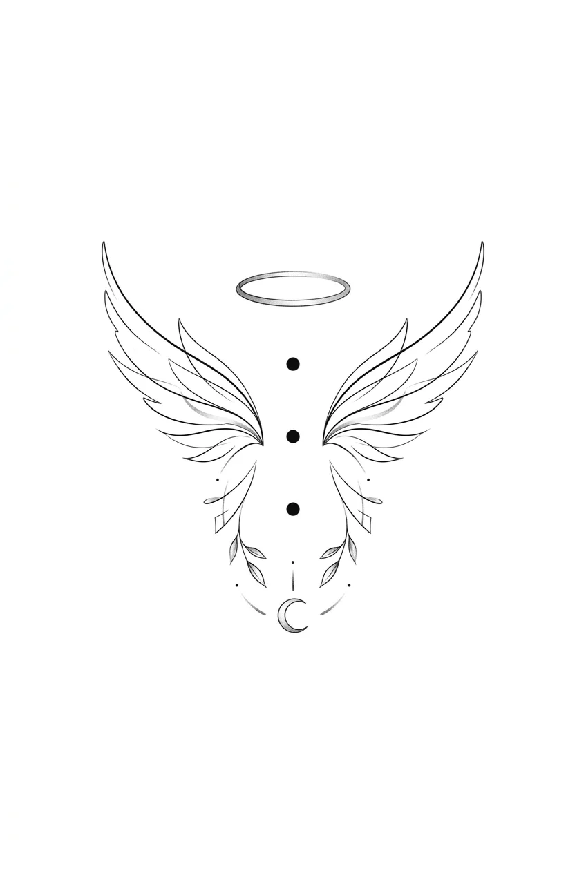 Angel wing symbol fine line tattoo stencil tattoo idea for neck