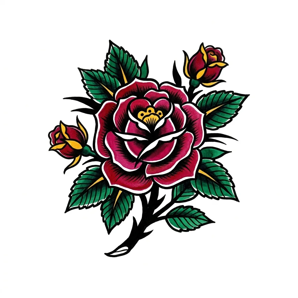 Traditional flower tattoo idea for back