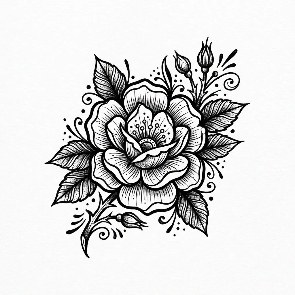 Traditional flower tattoo idea for back