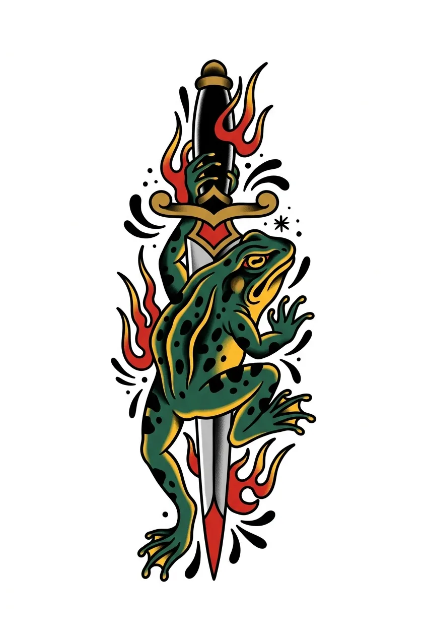 Traditional frog tattoo idea for back