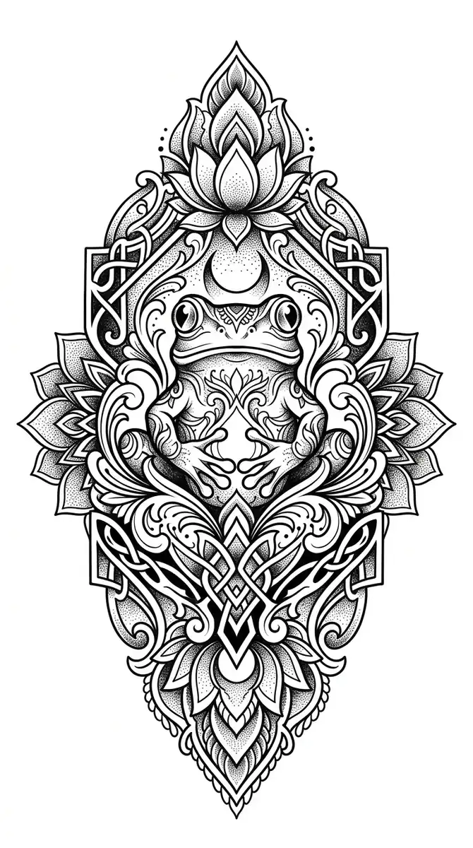 Traditional frog tattoo idea for back