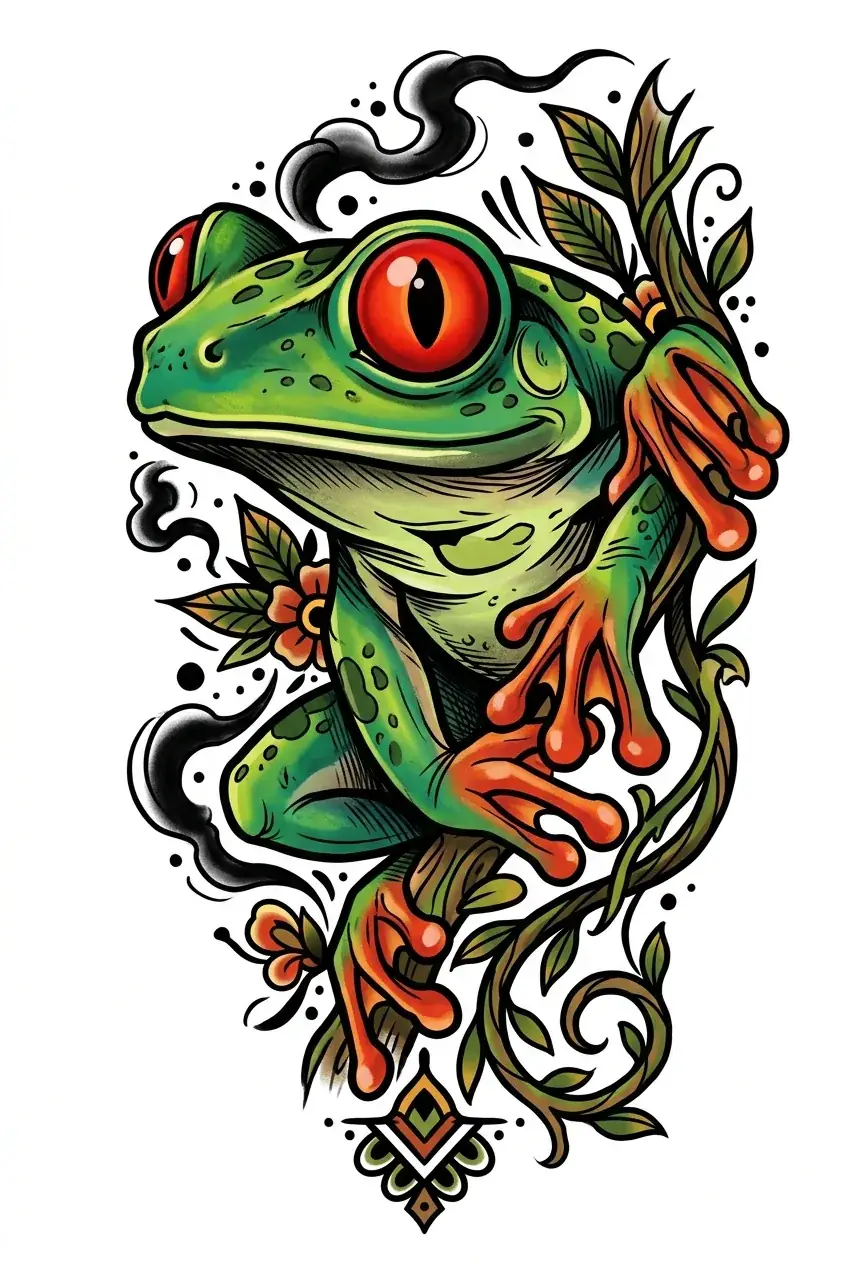 Geometric frog tattoo idea for upper arm