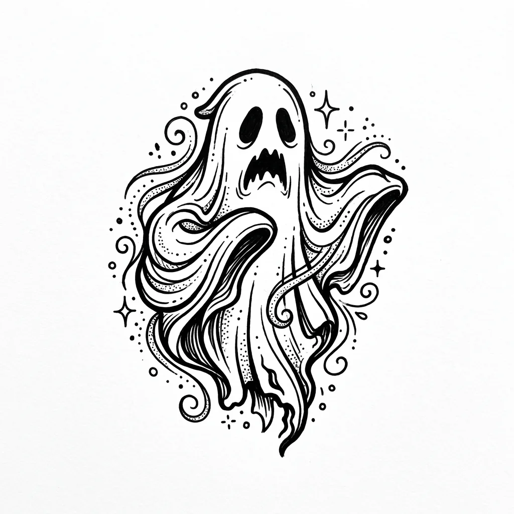 Geometric ghost tattoo idea for upper arm