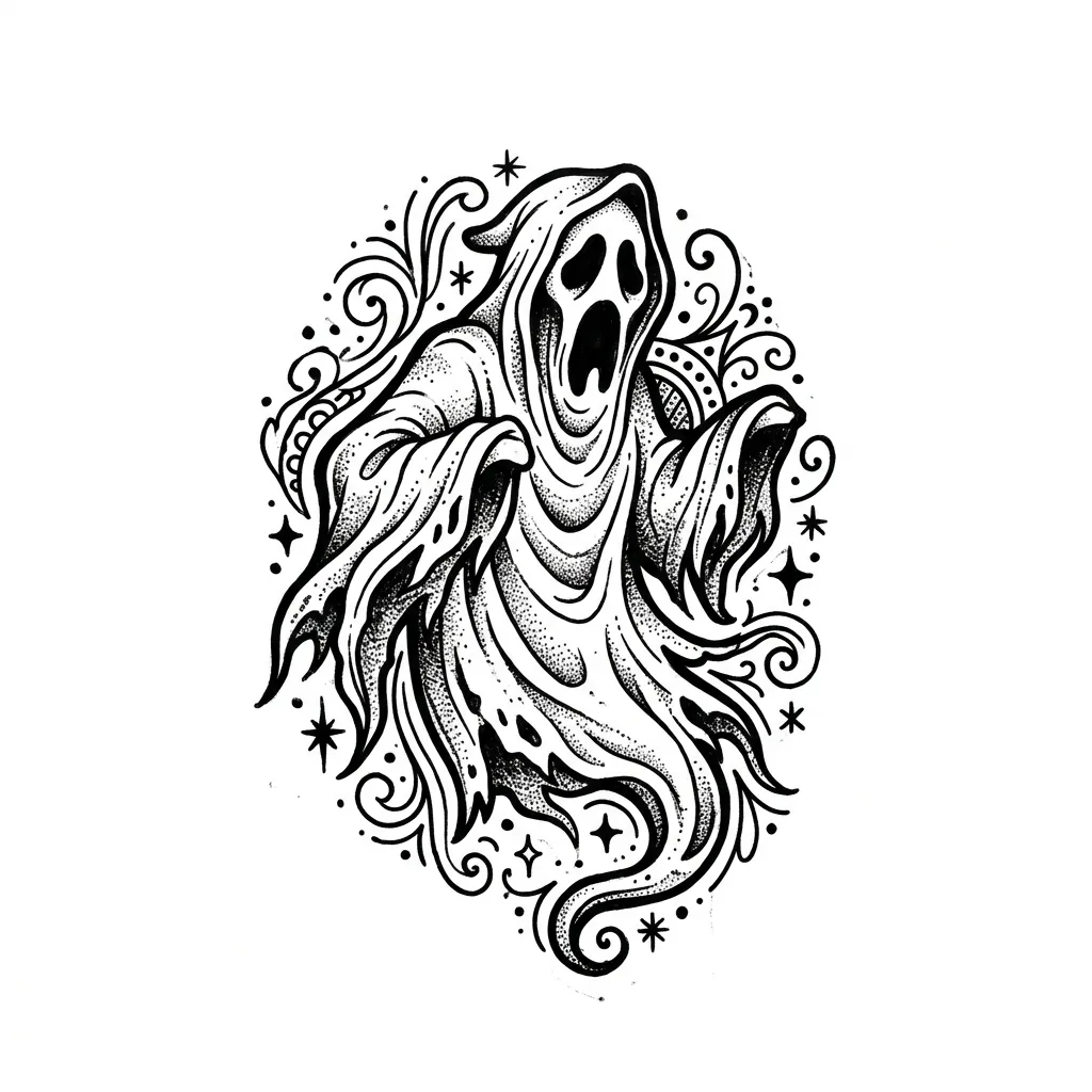 Color ghost tattoo idea for collarbone