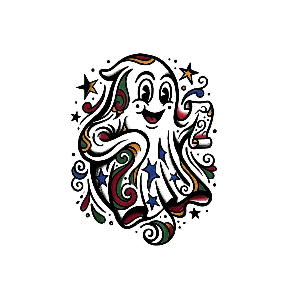 Traditional ghost tattoo idea for back