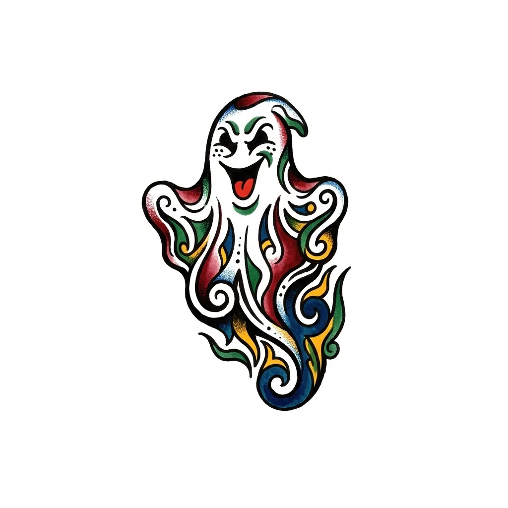 Geometric ghost tattoo idea for upper arm