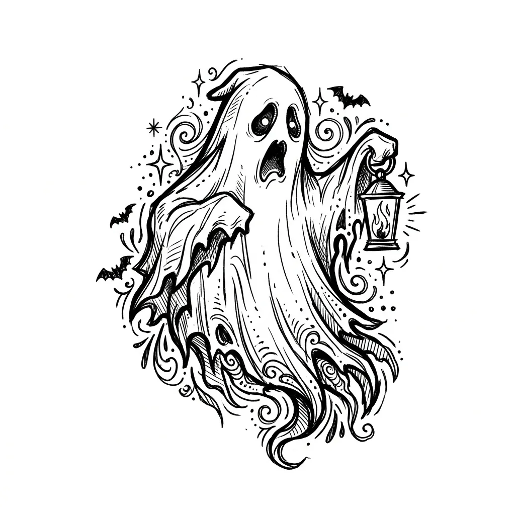 Geometric ghost tattoo idea for upper arm