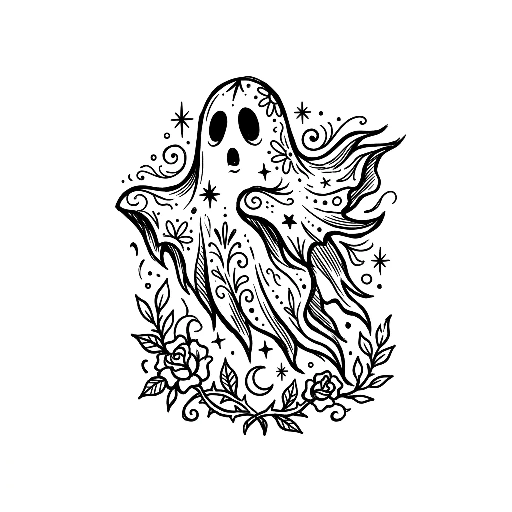 Fine-line ghost tattoo idea for forearm