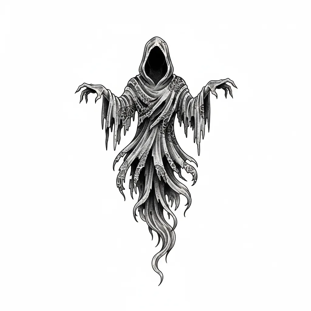 Geometric ghost tattoo idea for upper arm