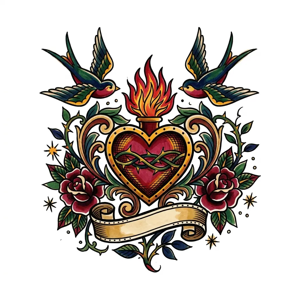 Traditional heart tattoo idea for back