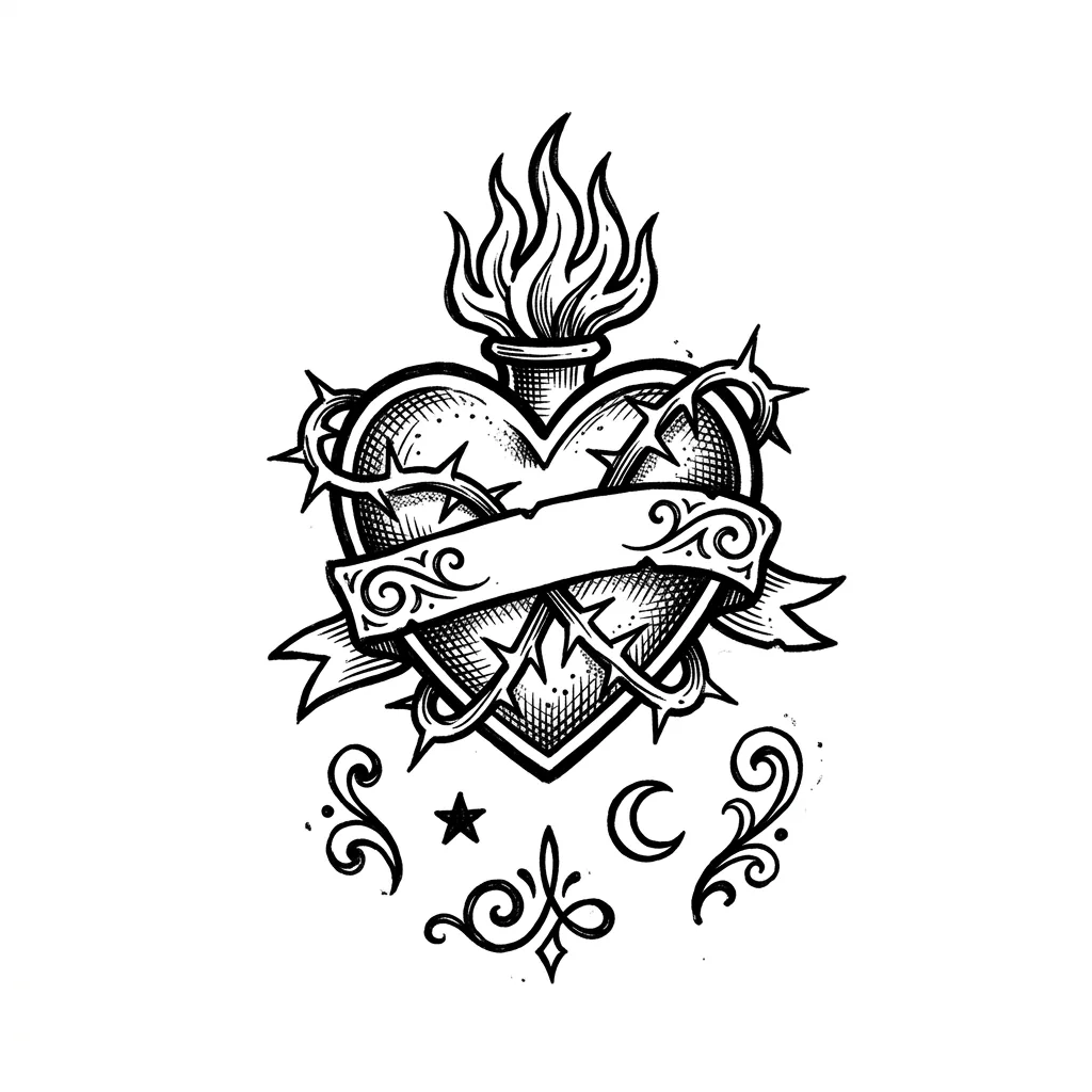 Traditional heart tattoo idea for back