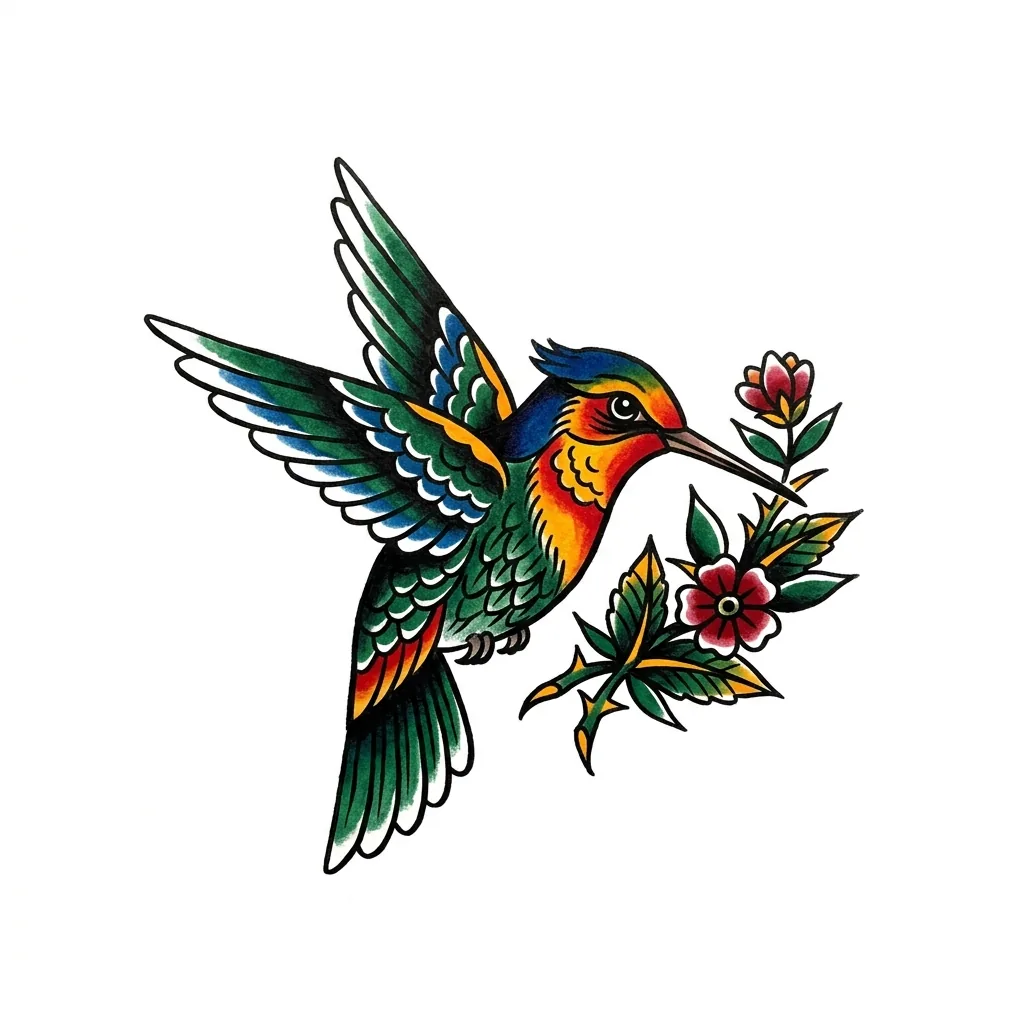 Fine-line hummingbird tattoo idea for forearm