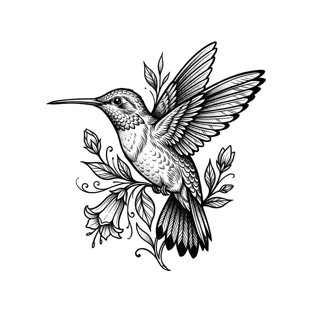 Blackwork hummingbird tattoo idea for wrist