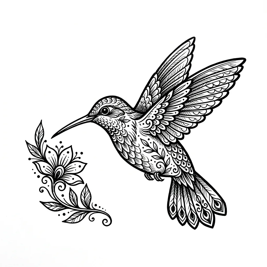 Traditional hummingbird tattoo idea for back