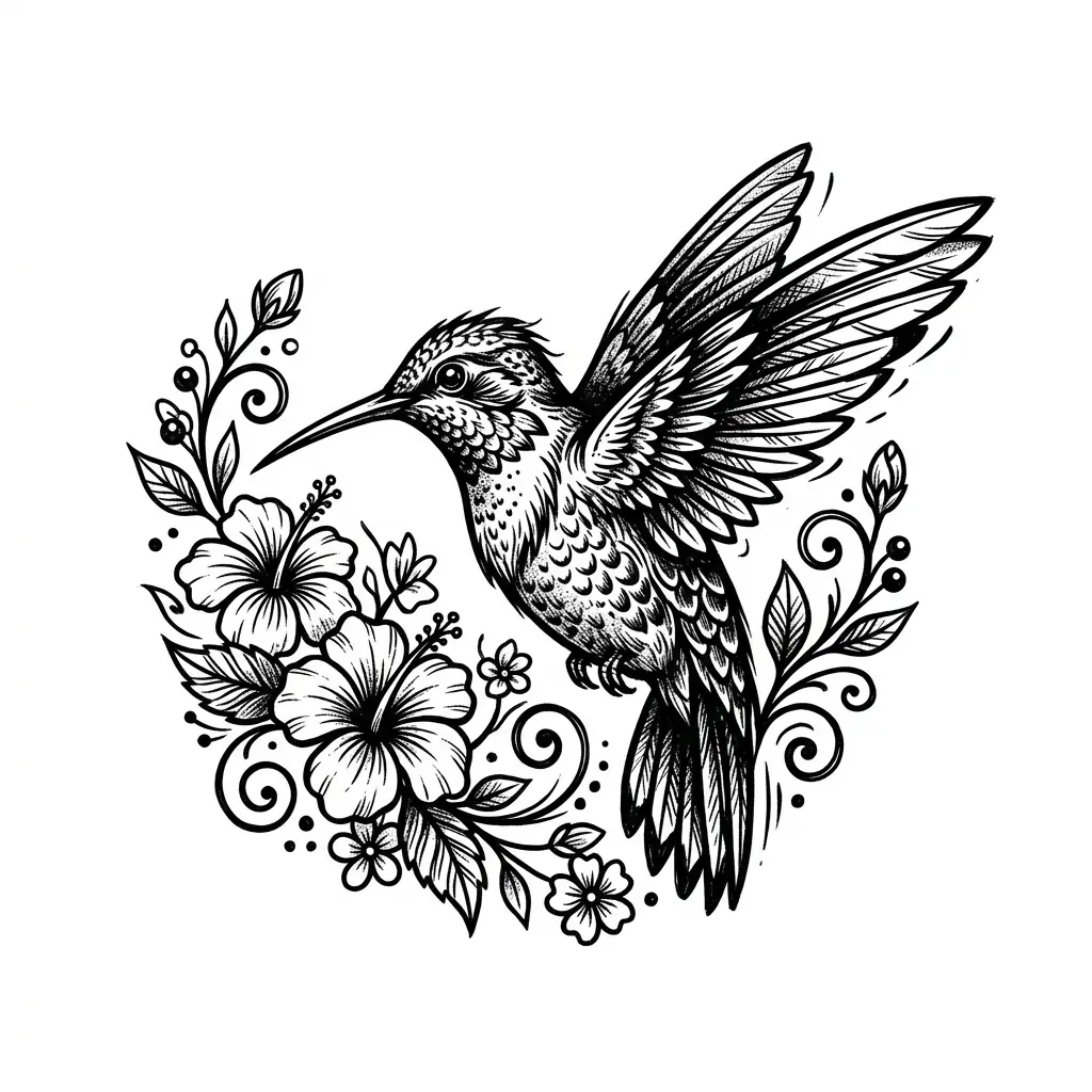 Geometric hummingbird tattoo idea for upper arm