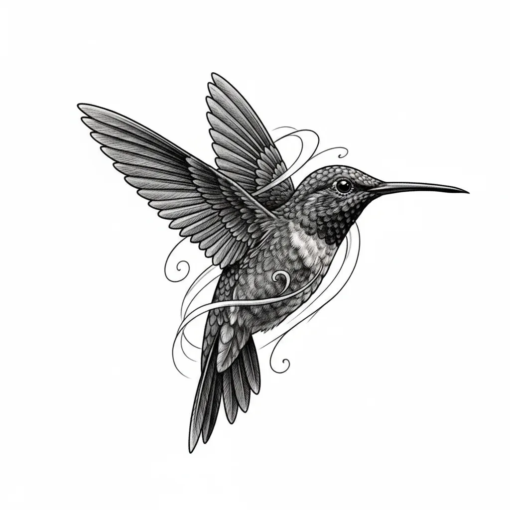 Geometric hummingbird tattoo idea for upper arm