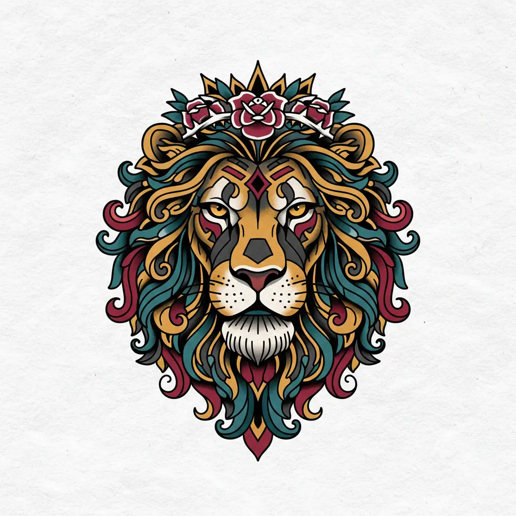 Geometric lion tattoo idea for upper arm