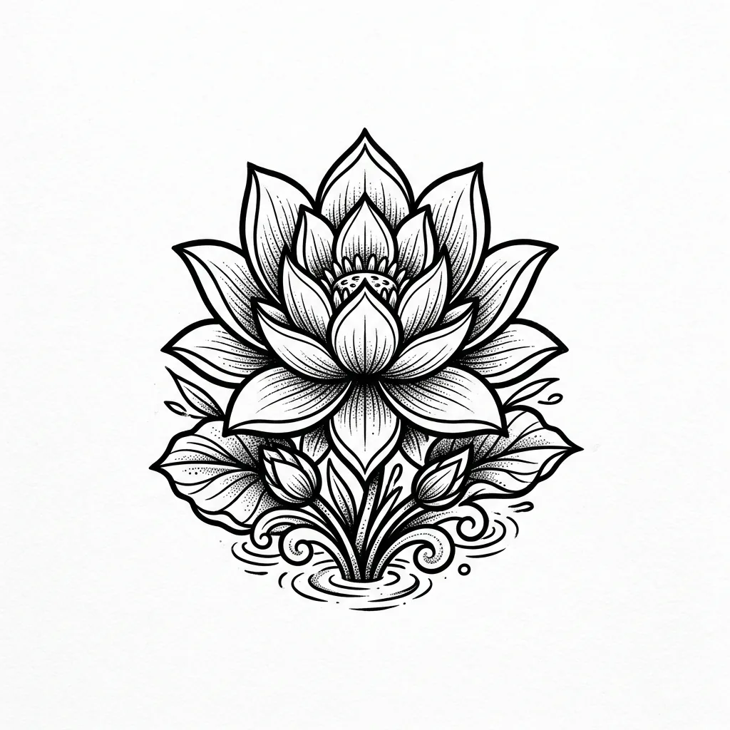 Blackwork lotus tattoo idea for wrist
