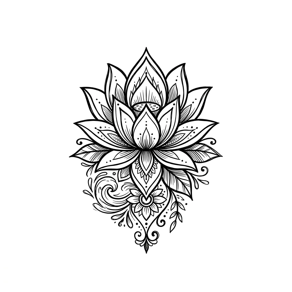 Traditional lotus tattoo idea for back