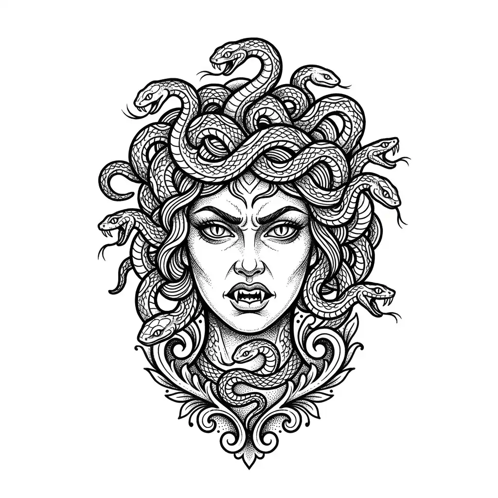 Geometric medusa tattoo idea for upper arm