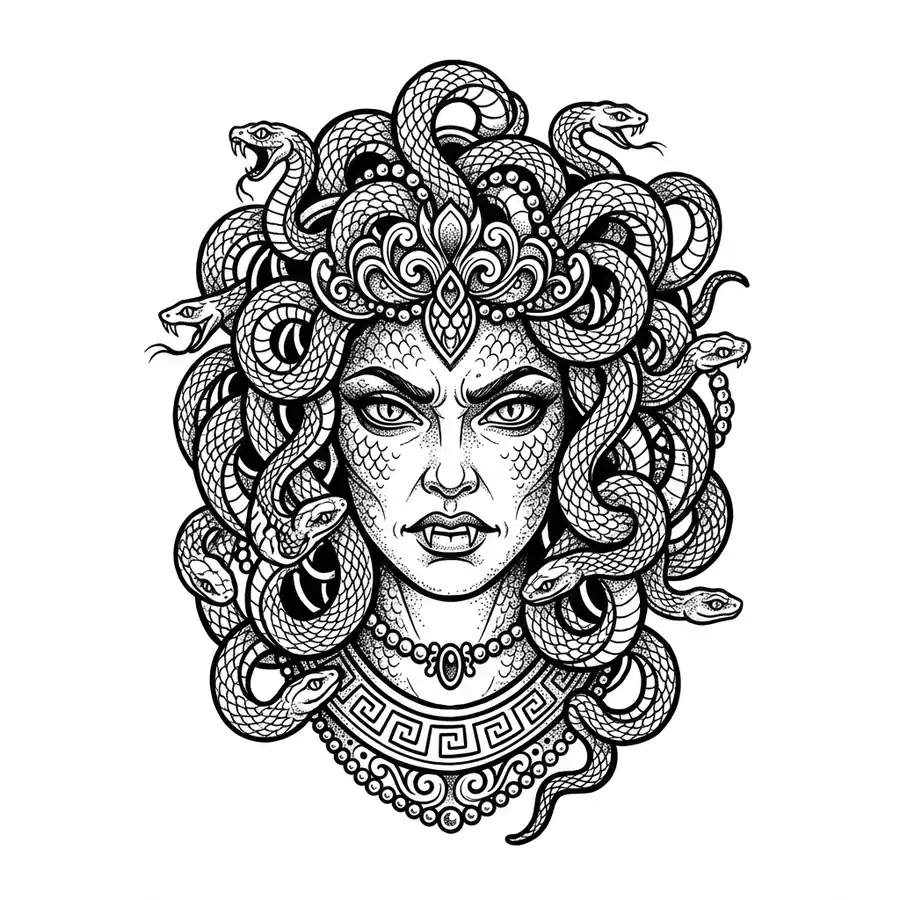 Fine-line medusa tattoo idea for forearm