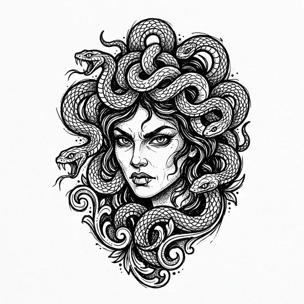 Realistic medusa tattoo idea for shoulder