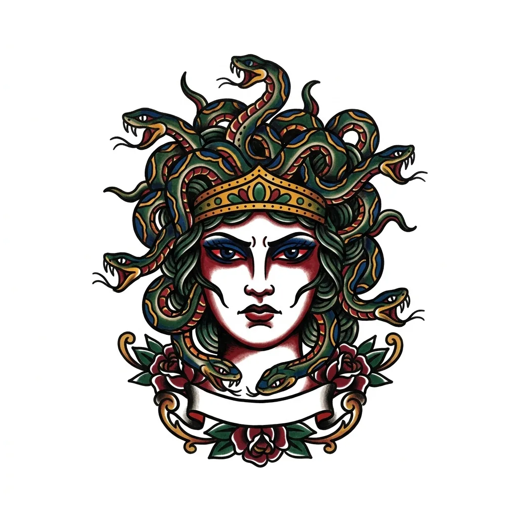 Geometric medusa tattoo idea for upper arm