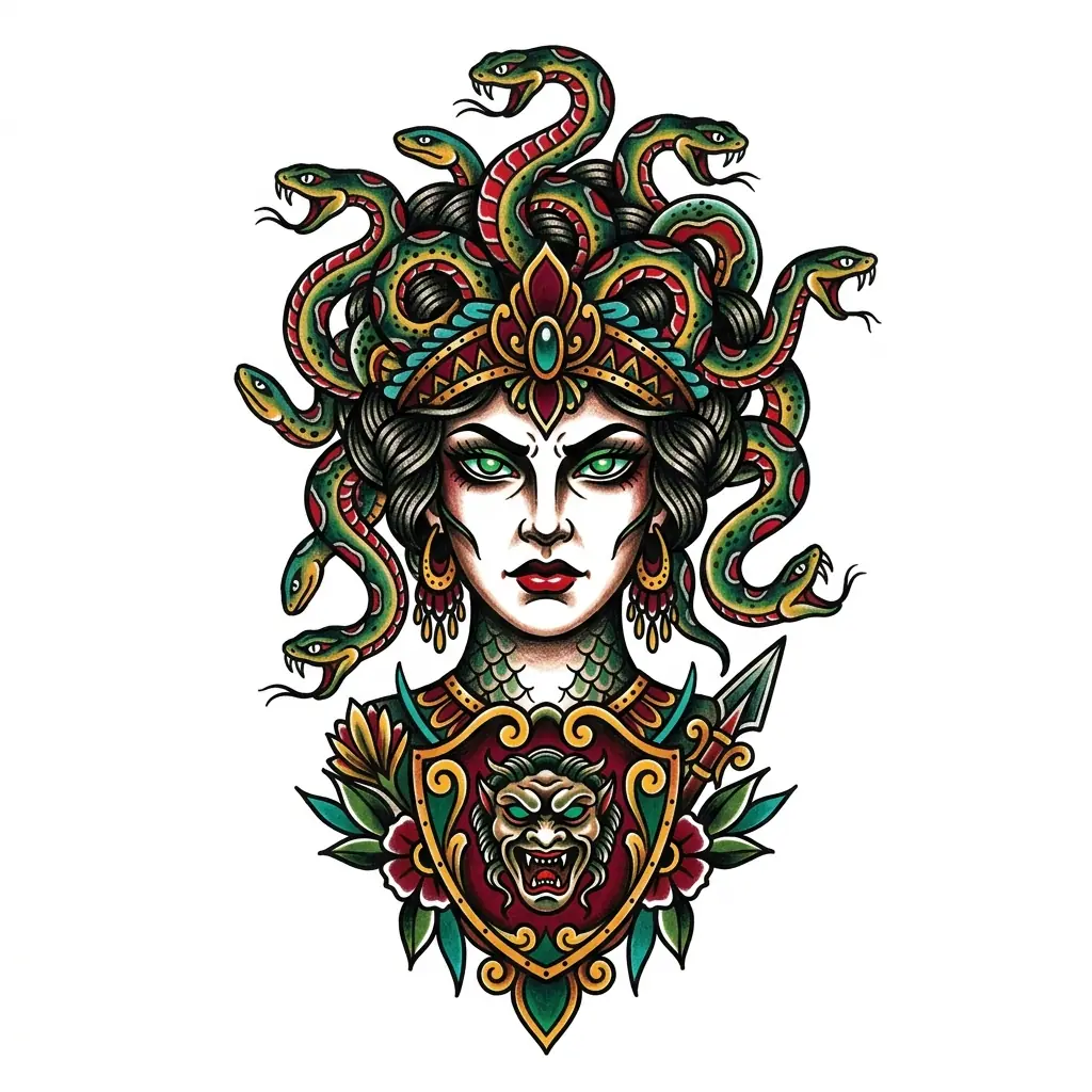 Fine-line medusa tattoo idea for forearm
