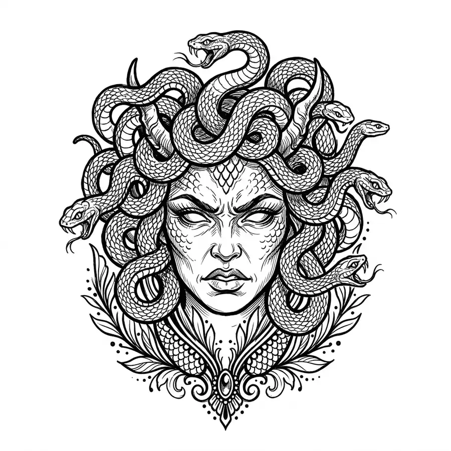 Realistic medusa tattoo idea for shoulder