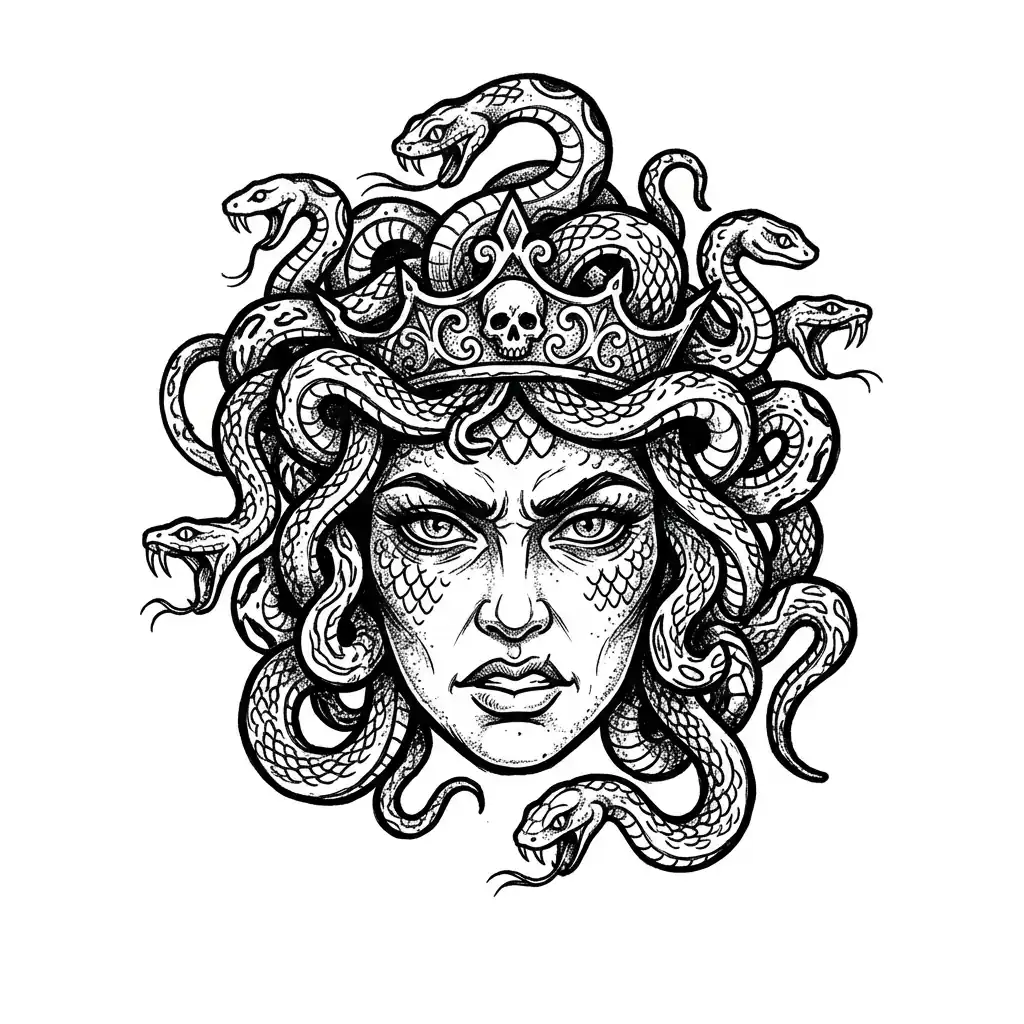 Traditional medusa tattoo idea for back