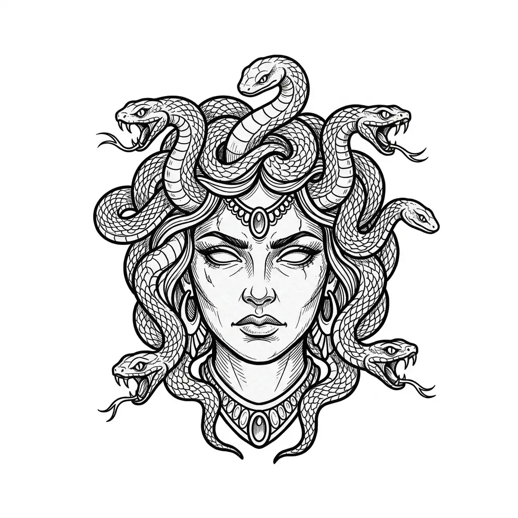 Geometric medusa tattoo idea for upper arm