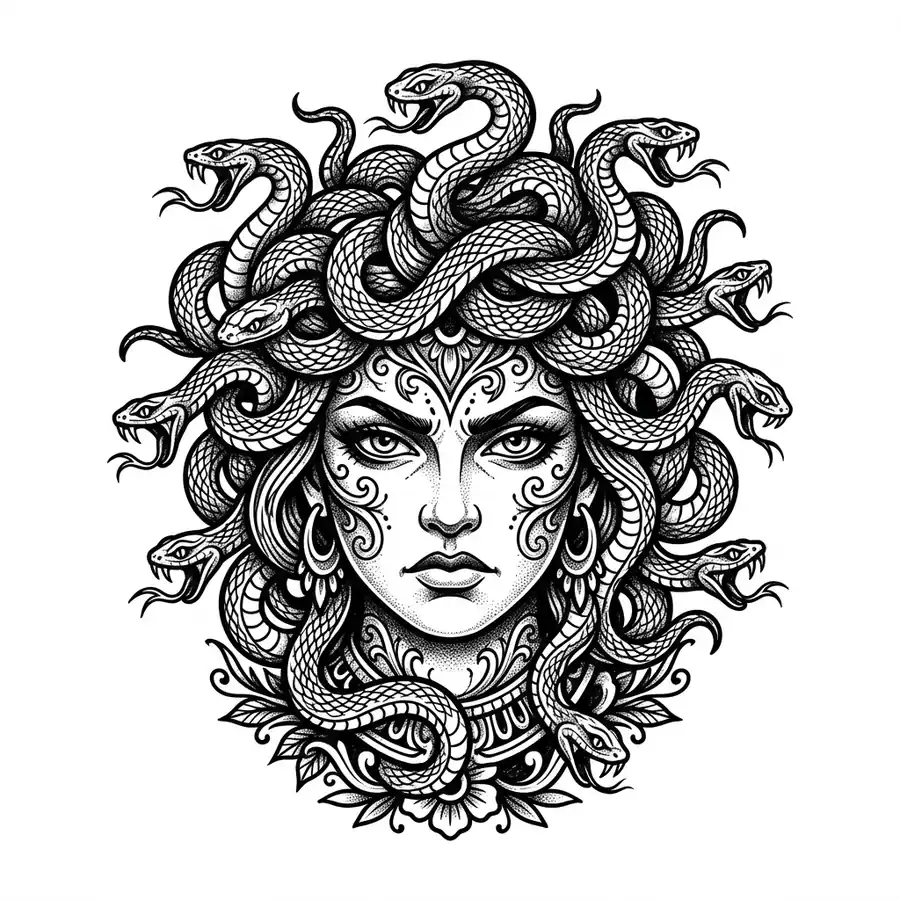 Fine-line medusa tattoo idea for forearm