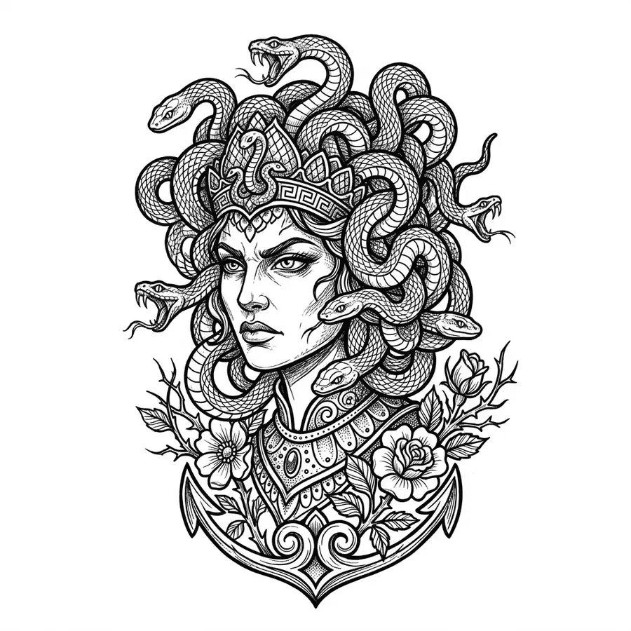 Realistic medusa tattoo idea for shoulder