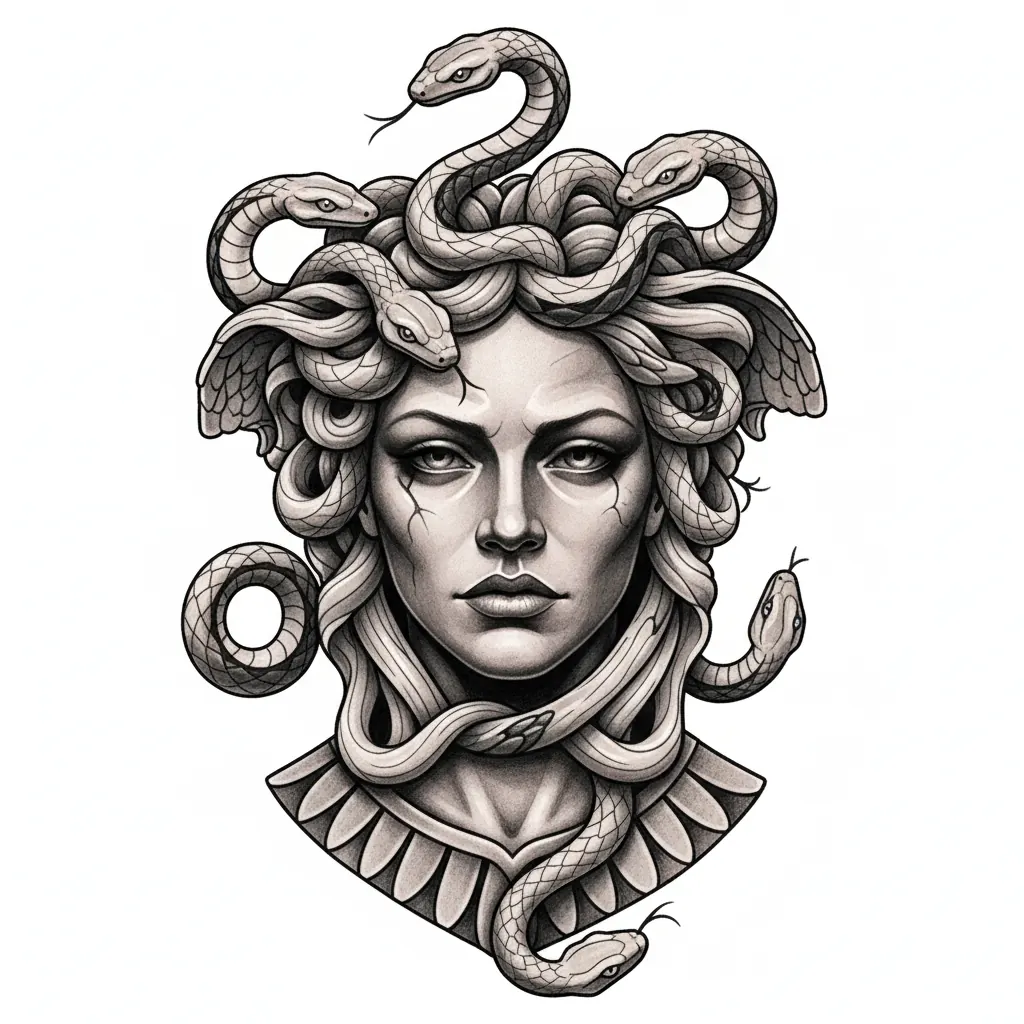 Geometric medusa tattoo idea for upper arm