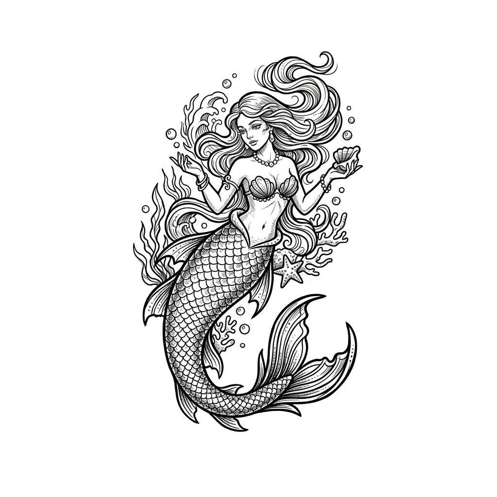 Geometric mermaid tattoo idea for upper arm