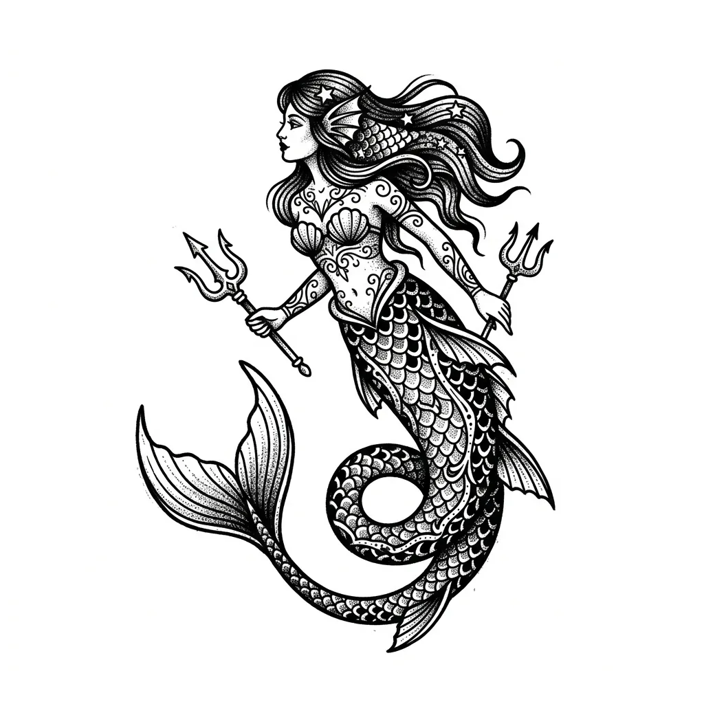 Color mermaid tattoo idea for collarbone