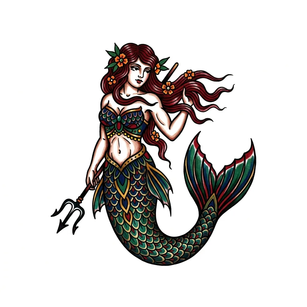 Fine-line mermaid tattoo idea for forearm