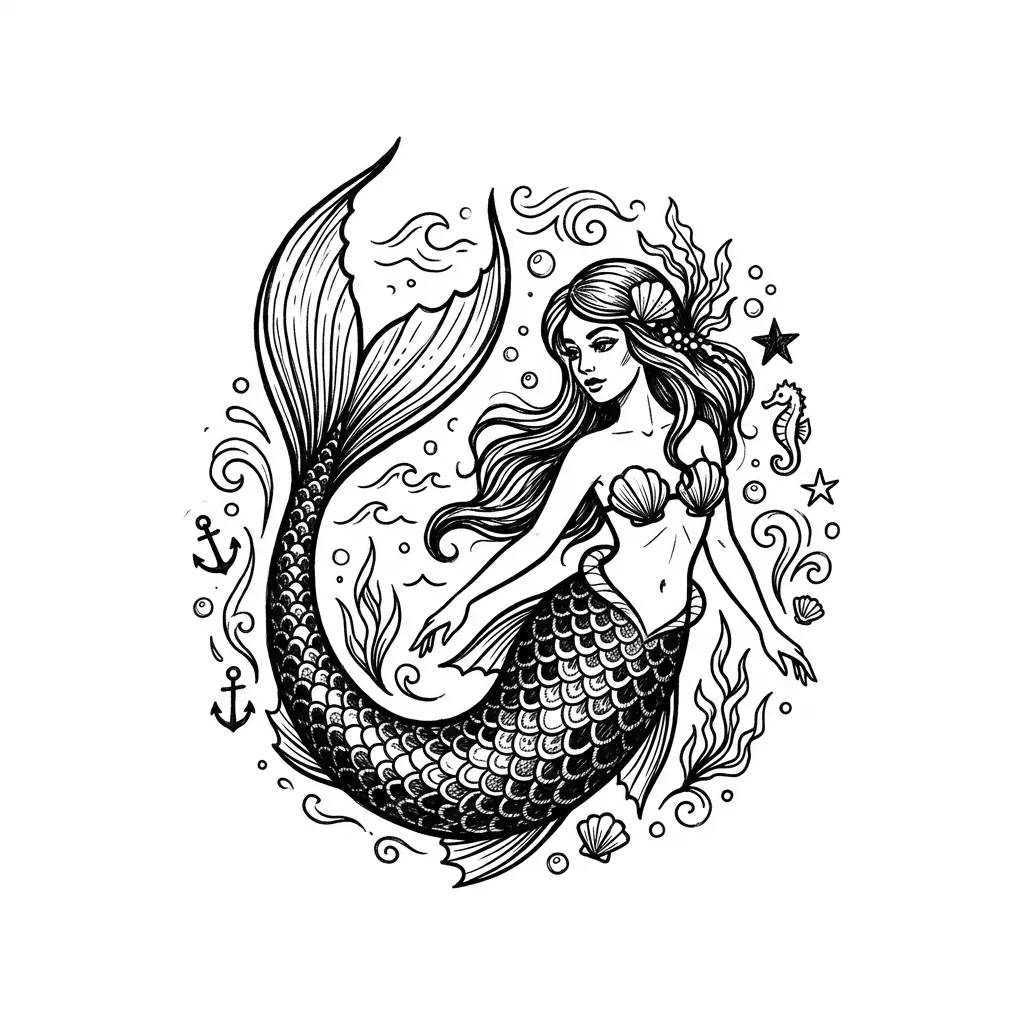 Realistic mermaid tattoo idea for shoulder