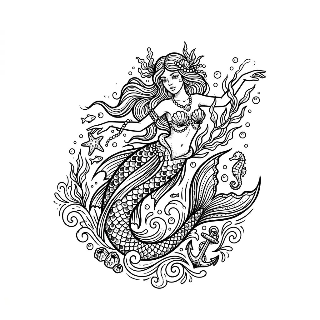 Blackwork mermaid tattoo idea for wrist