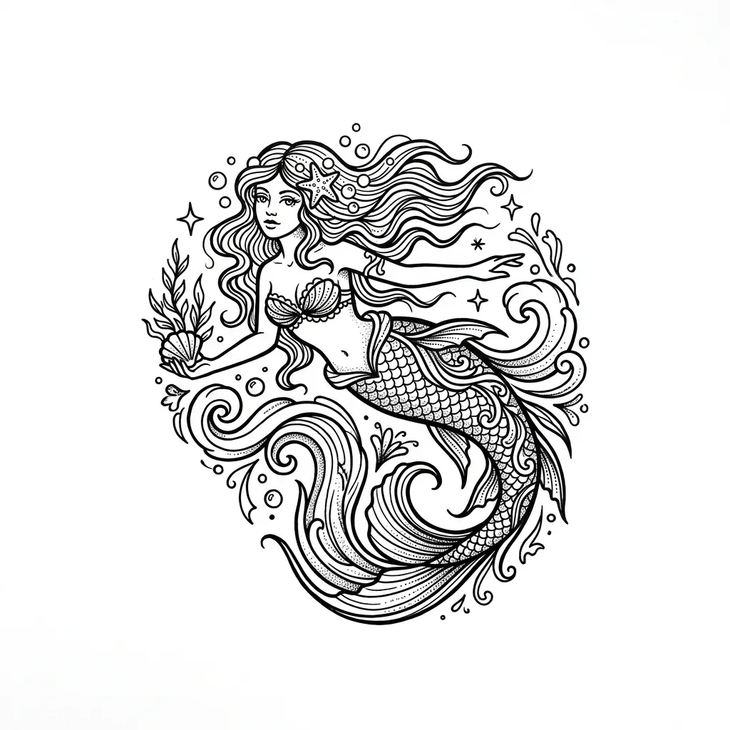Traditional mermaid tattoo idea for back