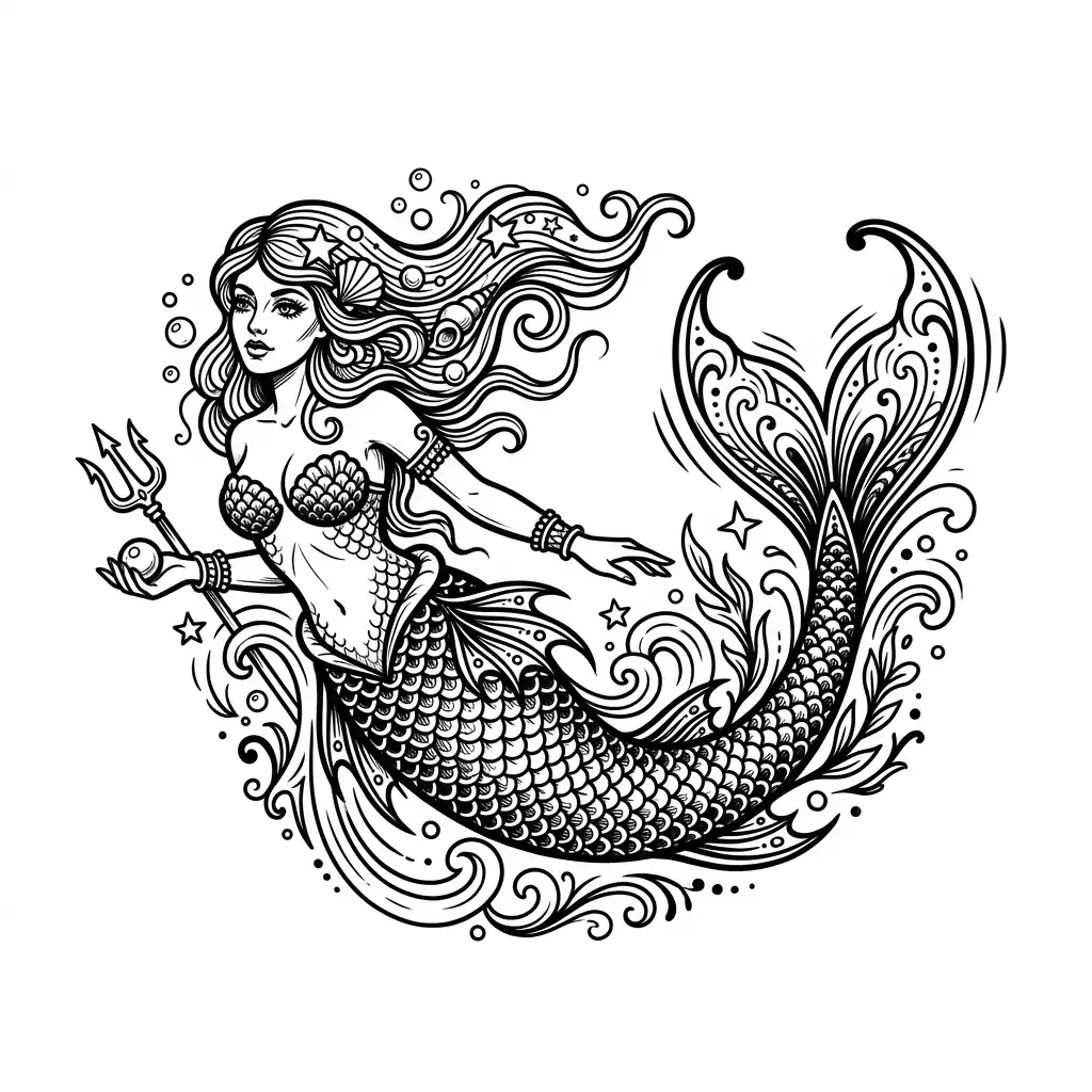 Geometric mermaid tattoo idea for upper arm
