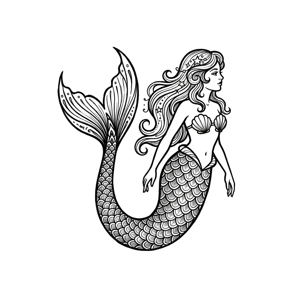 Realistic mermaid tattoo idea for shoulder