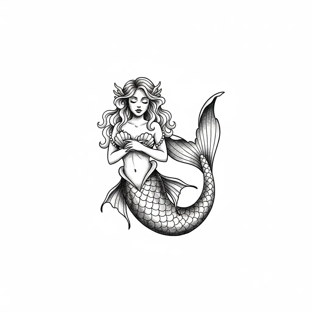 Blackwork mermaid tattoo idea for wrist