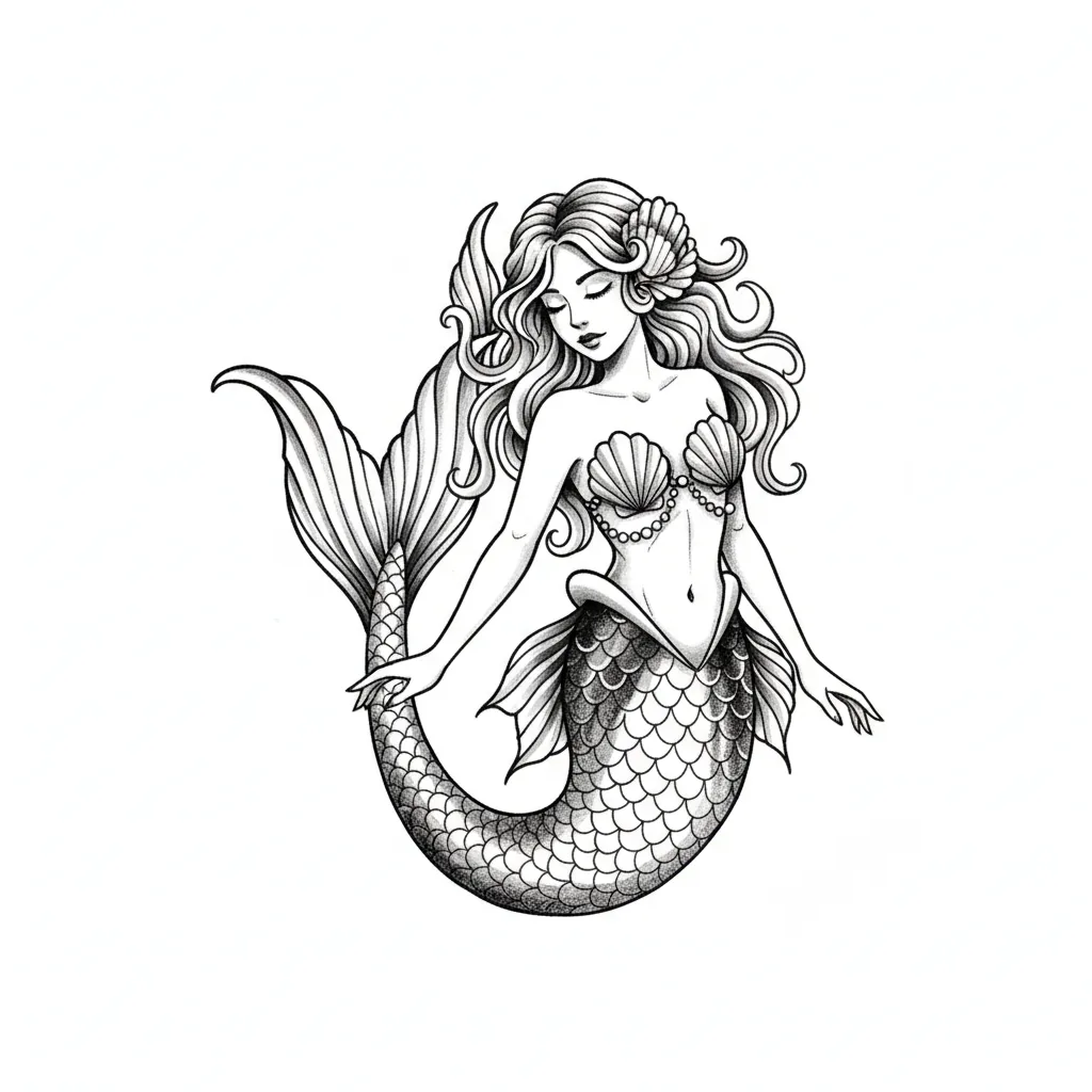 Traditional mermaid tattoo idea for back