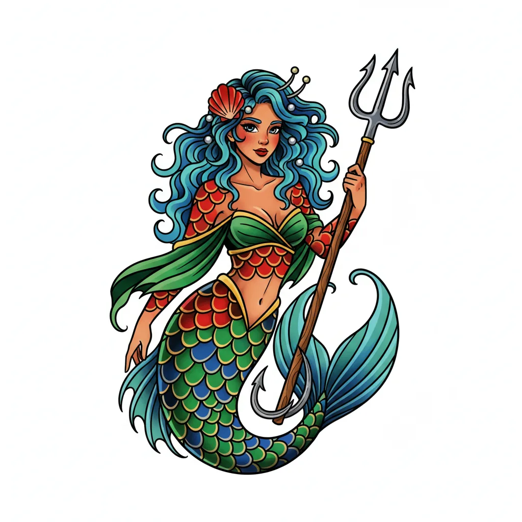 Geometric mermaid tattoo idea for upper arm